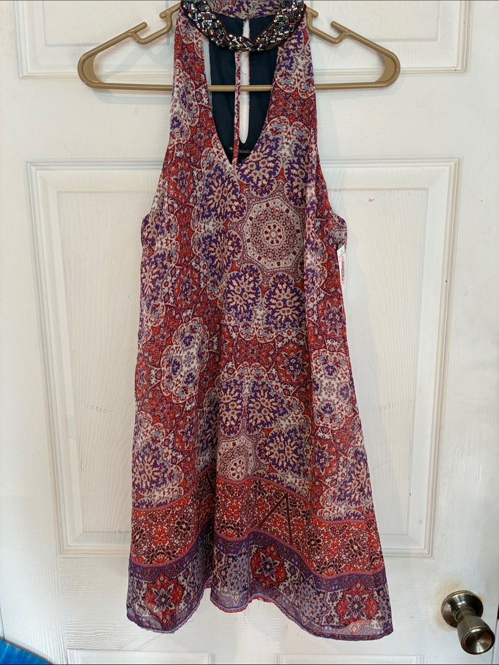 Xtraordinary Size XSmall Boho Halter Dress in Red & Purple